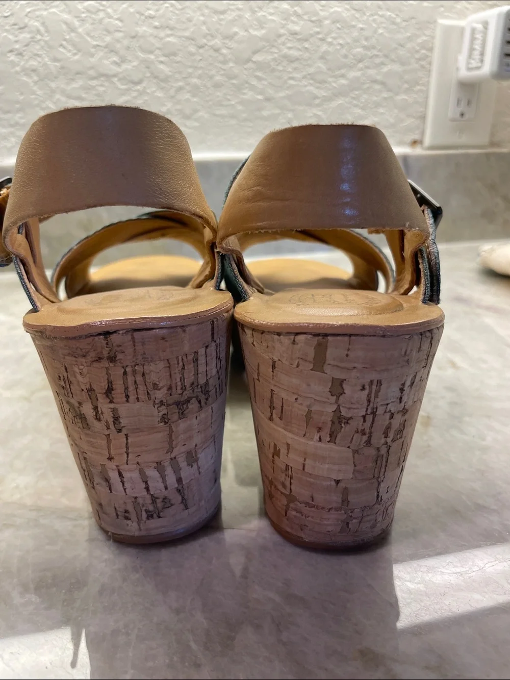 Kork-Ease Green Fabric Cork Wedge Sandals